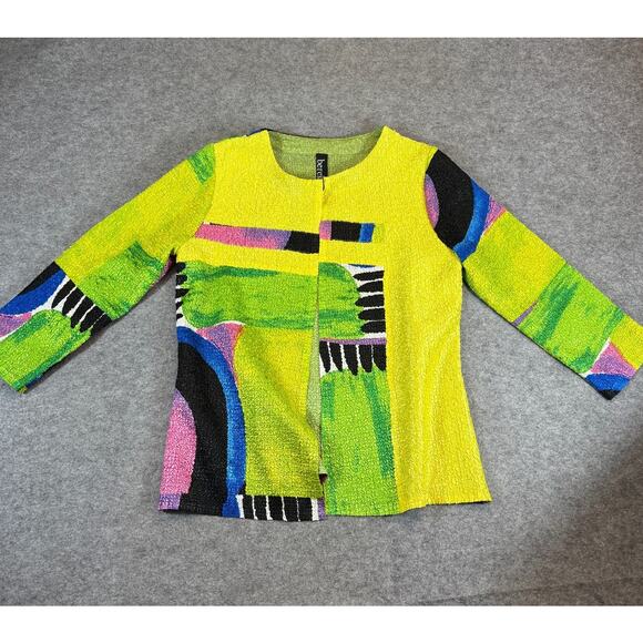 Berek Jacket Womens Medium Yellow Green Abstract Textured Artsy Retro Hippie - Picture 1 of 6